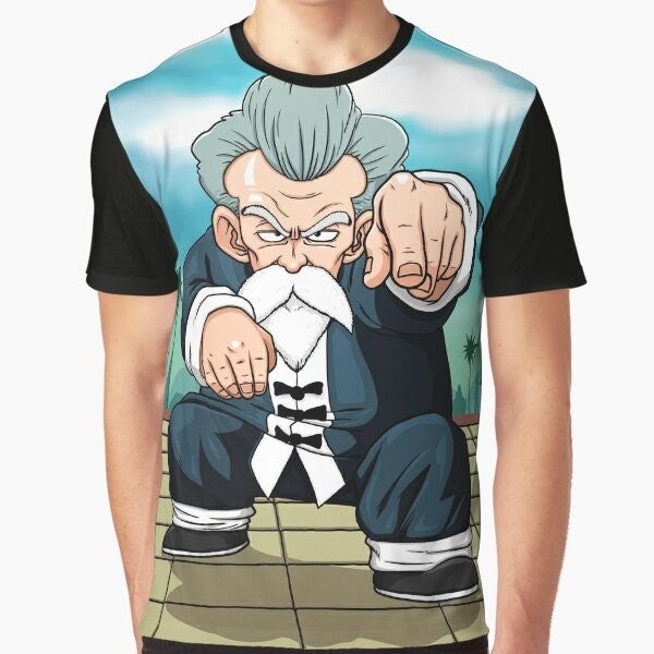 Dragon Ball graphic t-shirt featuring the iconic characters Jackie Chun and Muten Roshi