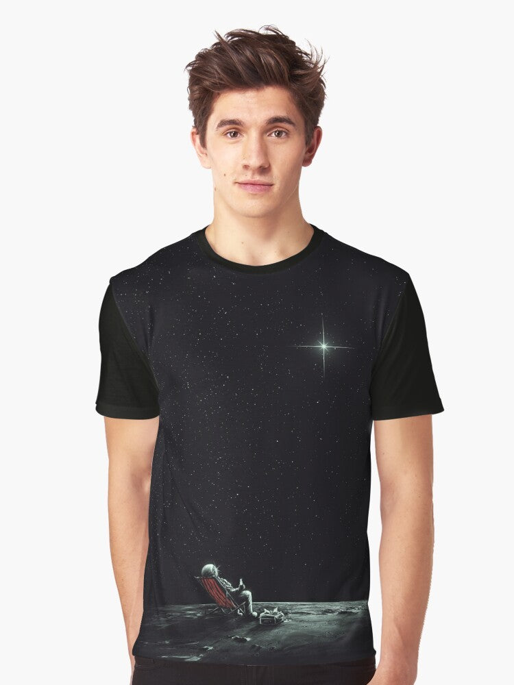 Stylish graphic t-shirt featuring a surreal space and astronomy-inspired design - Men