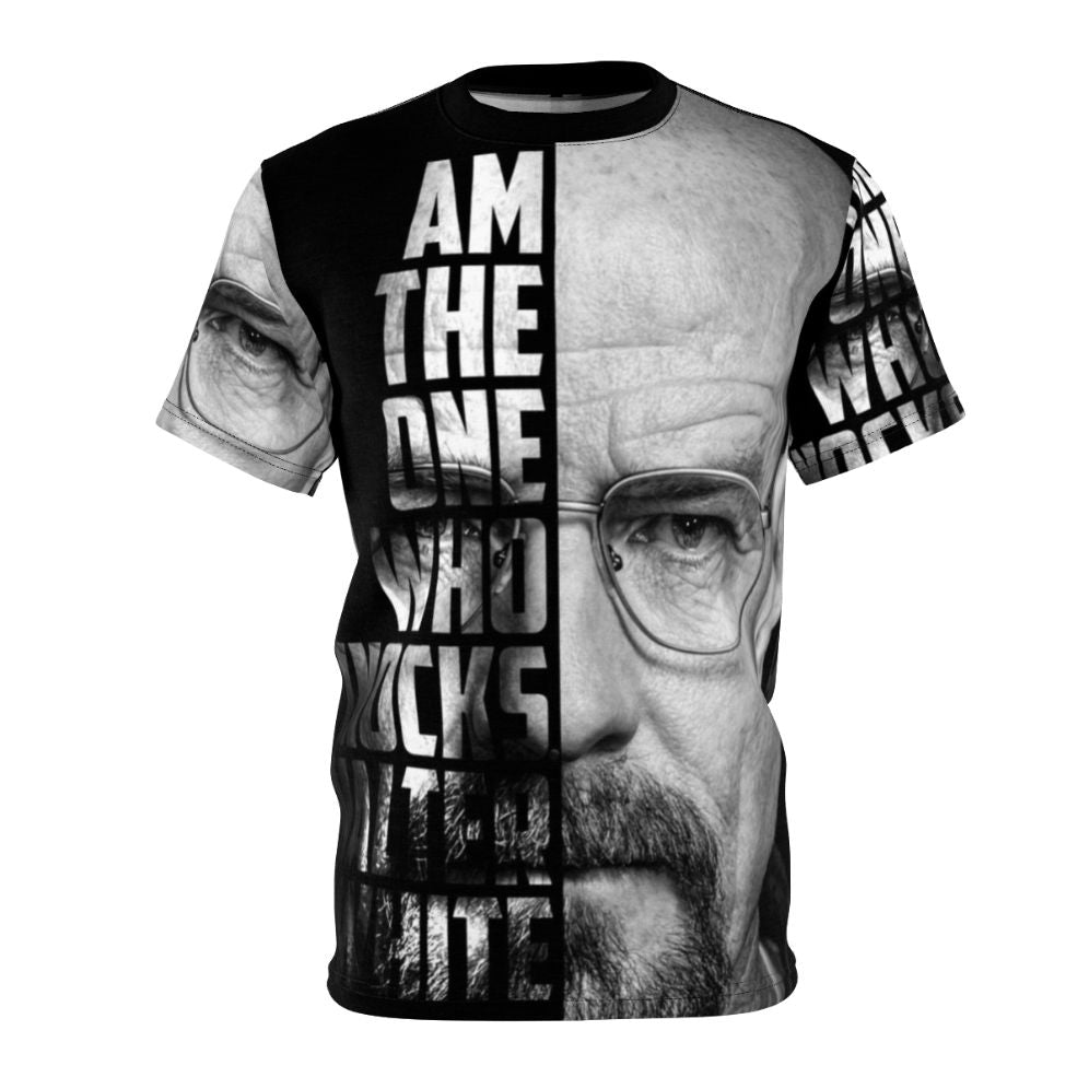 "Breaking Bad inspired 'I Am The One Who Knocks' AOP t-shirt featuring Walter White character from the show"