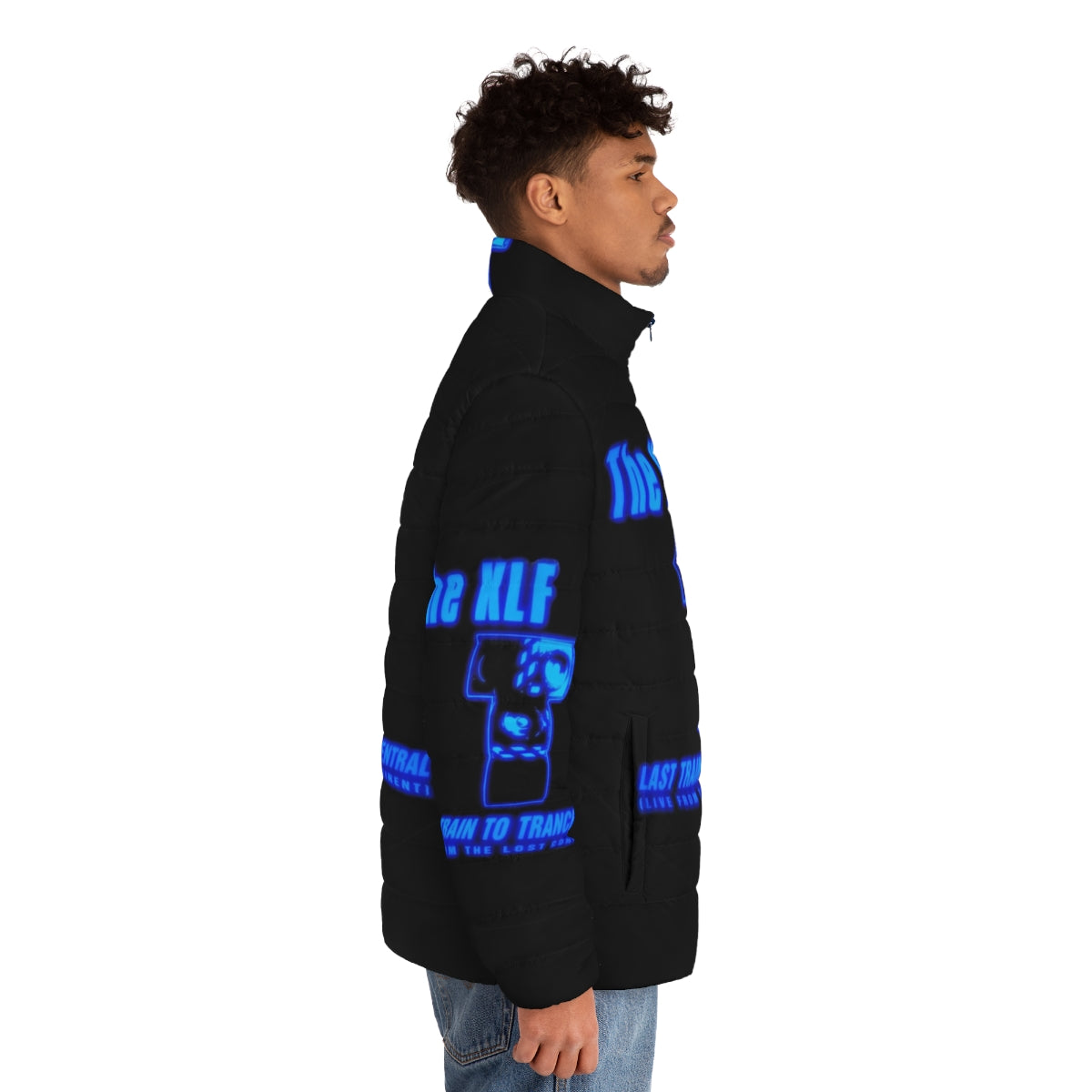 Retro 90s The KLF Last Train to Trancentral puffer jacket - men side right