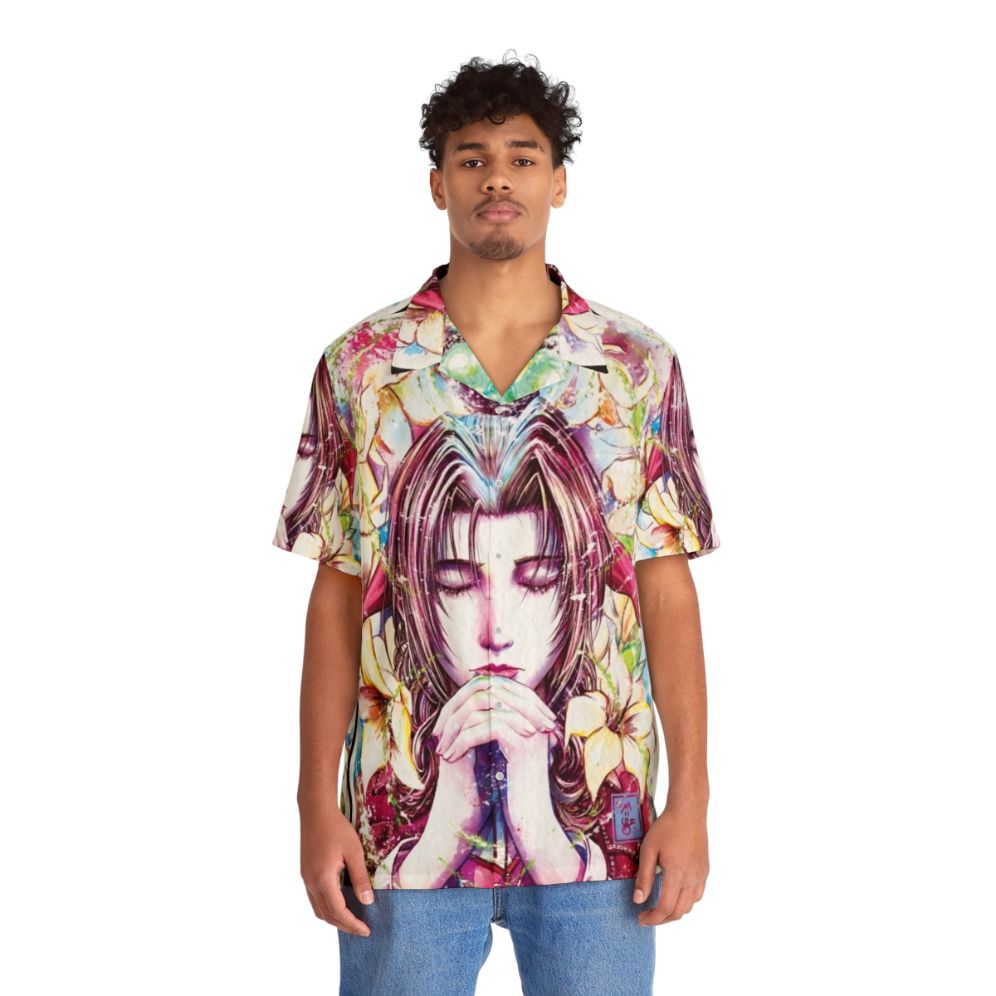 Aerith-inspired Hawaiian shirt with Final Fantasy VII characters - Lifestyle