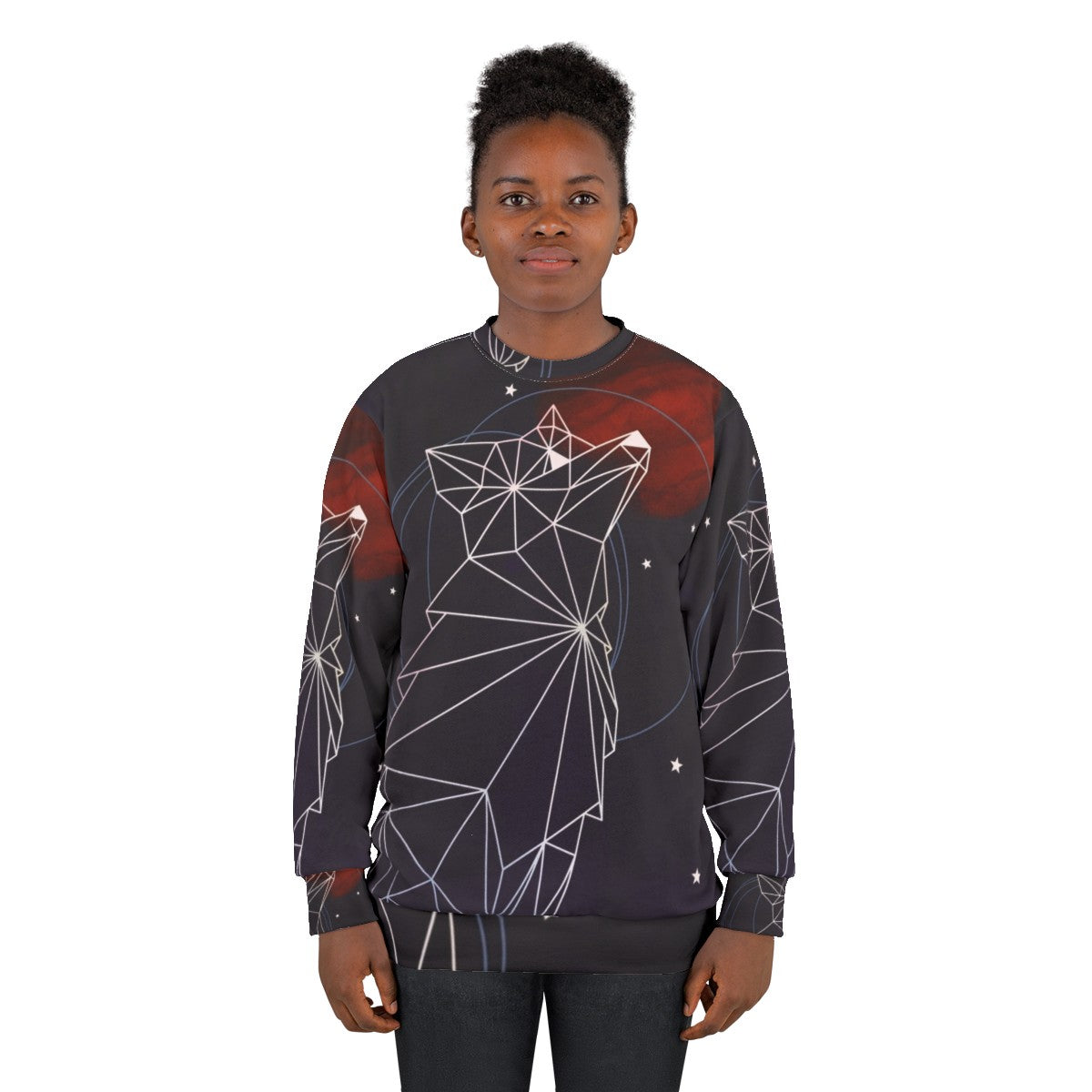 Cosmic fox in the stars watercolor design sweatshirt - women