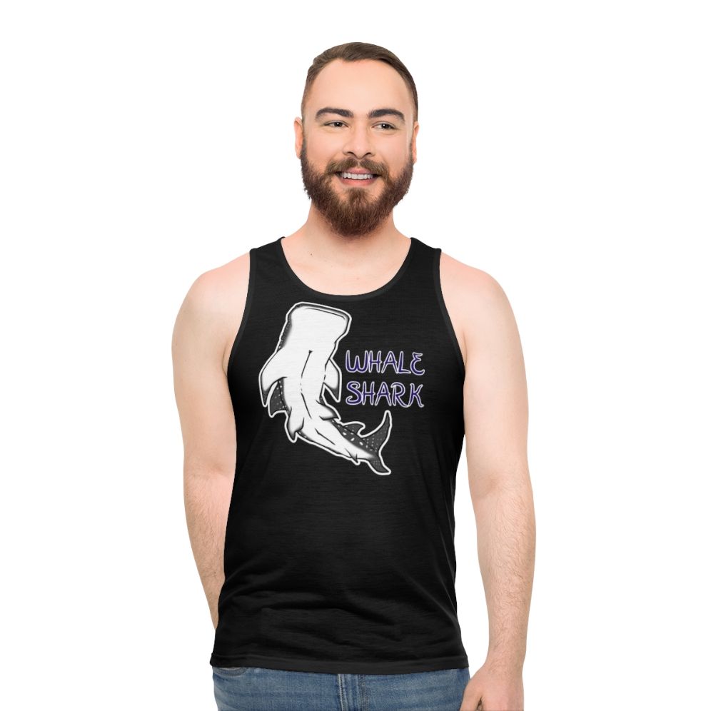 Whale shark unisex tank top with purple and blue design - men