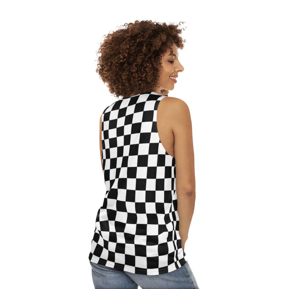 Checkerboard pattern unisex black and white tank top - women back