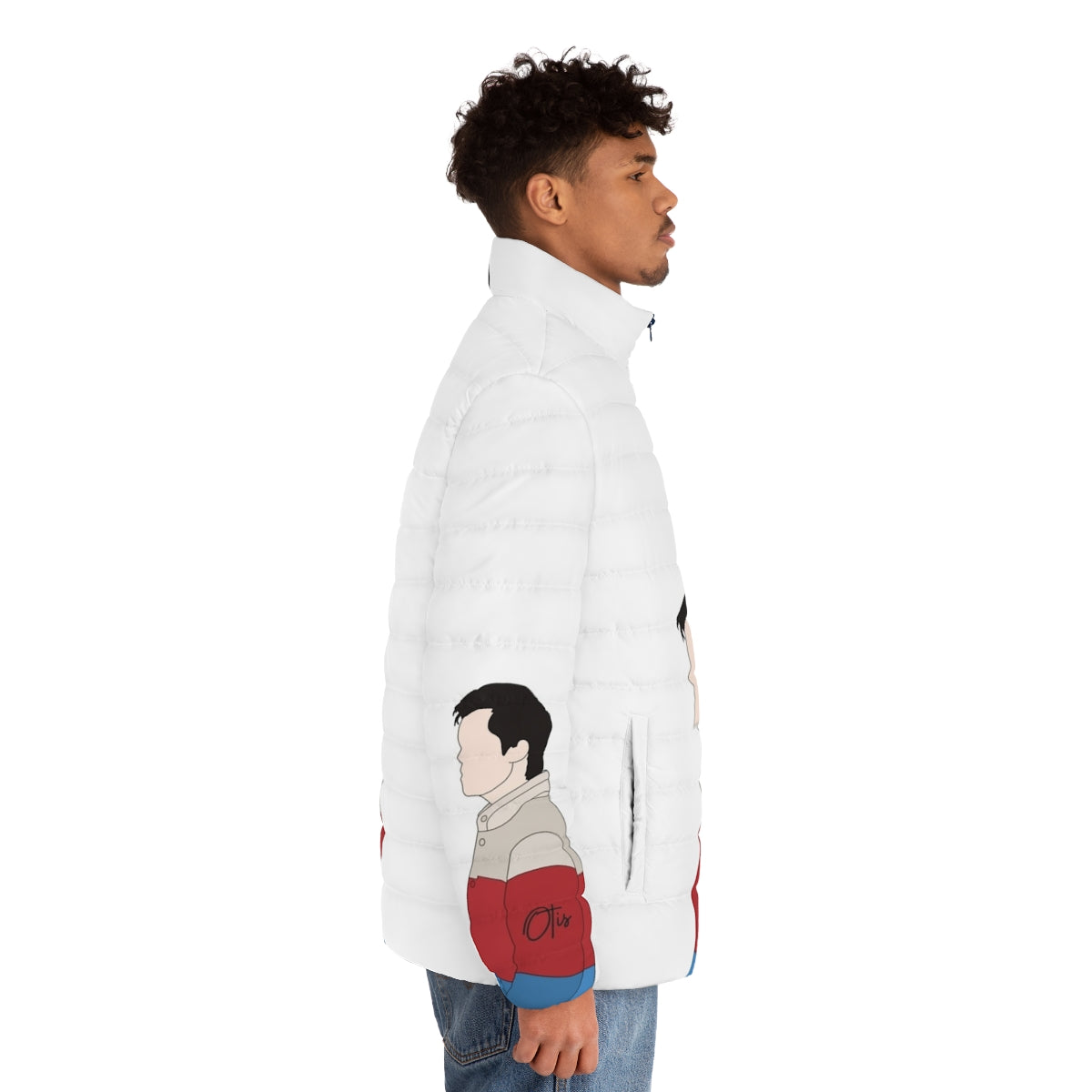 Sex Education Otis Puffer Jacket featuring the show's main characters - men side right