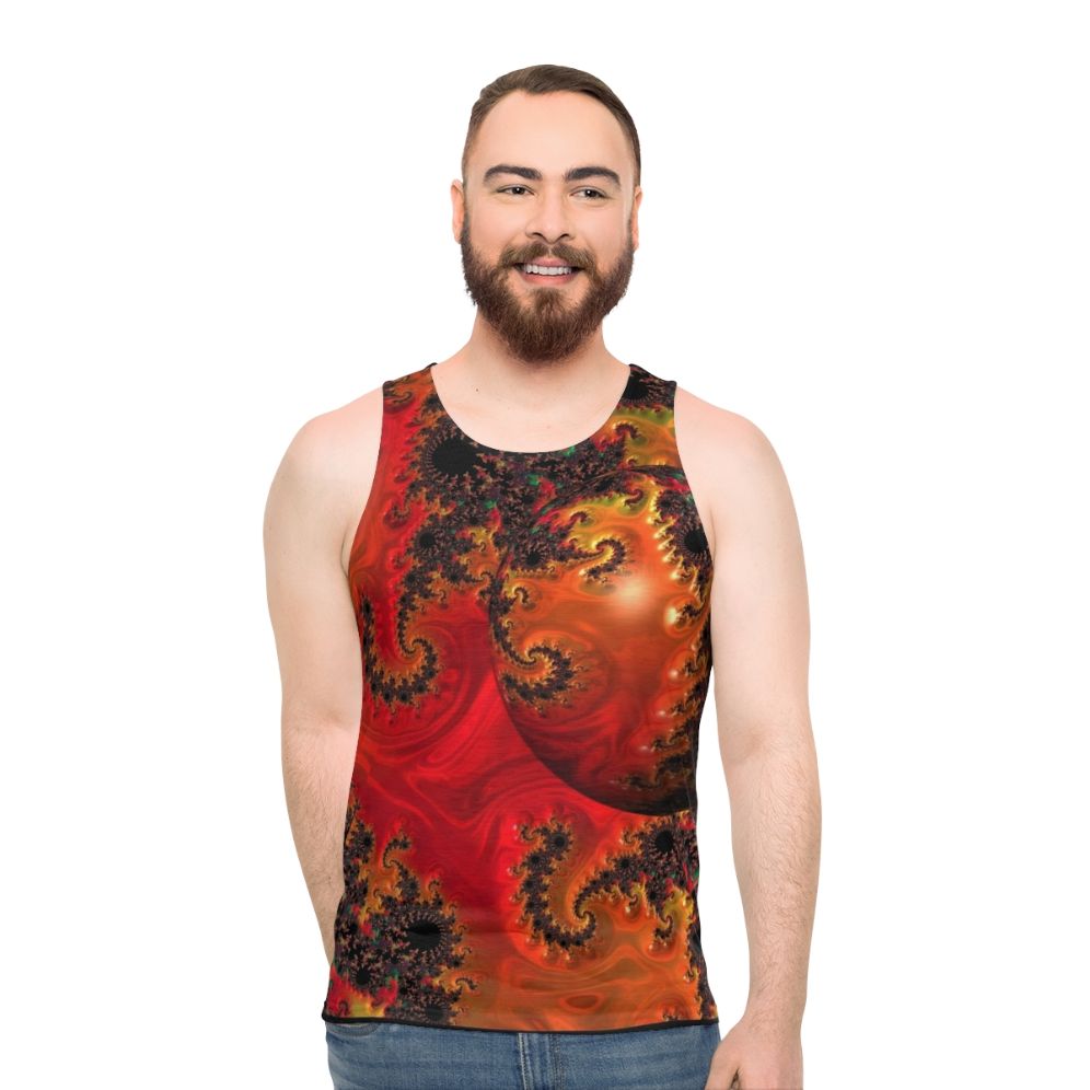 Geometric sphere unisex tank top with vibrant abstract art - men