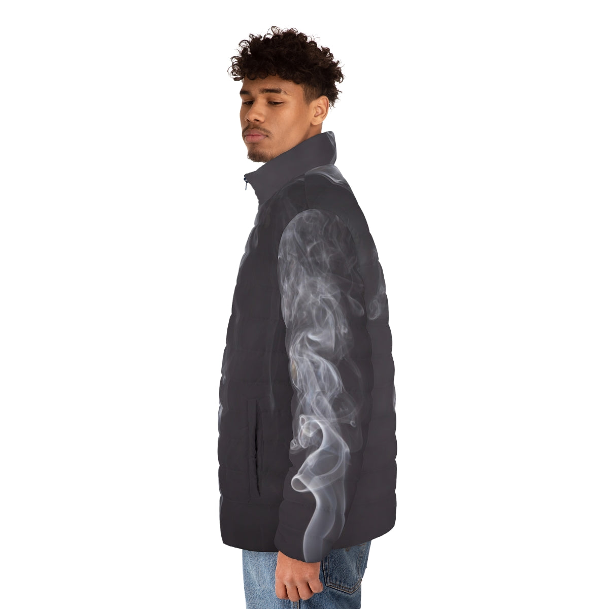 Smoke-patterned minimalist puffer jacket - men side left