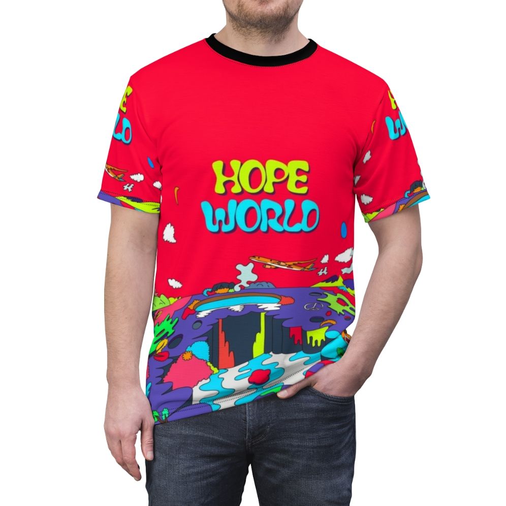 Fashionable AOP t-shirt featuring BTS member J-Hope's "Hope World" artwork - men front