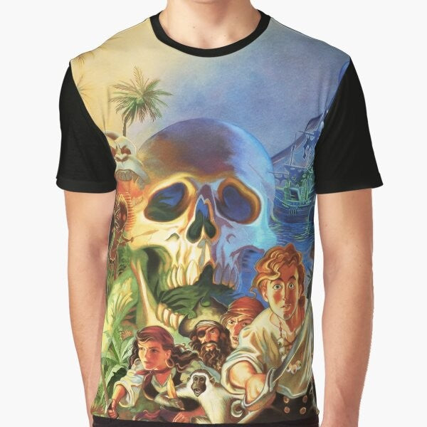 Retro "The Secret of Monkey Island" high contrast graphic t-shirt featuring pixel art design