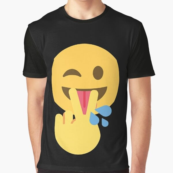 Funny graphic t-shirt with sexual sayings and emoji