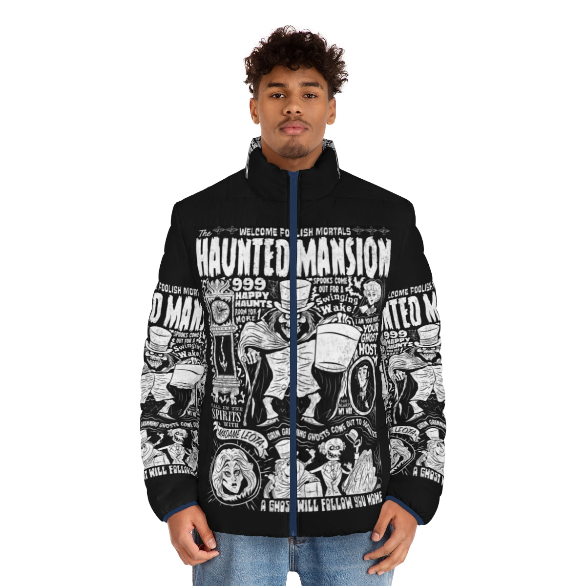 Haunted Mansion Spookshow Puffer Jacket - Halloween Gothic Outerwear with Focus Keyword - men front