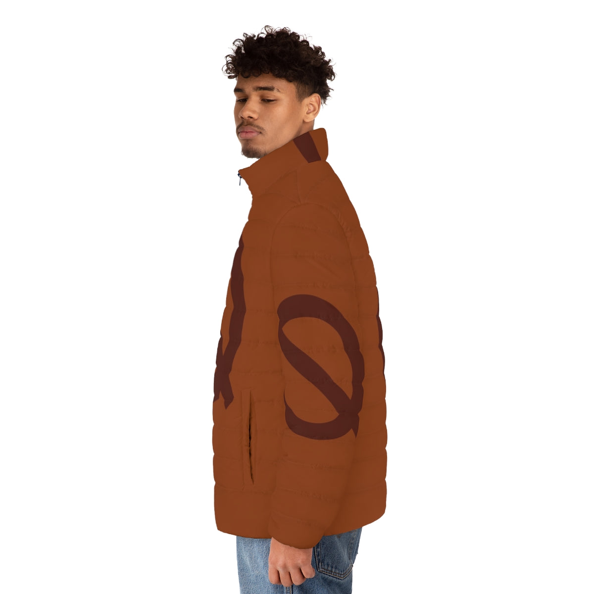 A cozy puffer jacket featuring the character Mae Borowski from the video game Night In The Woods - men side left