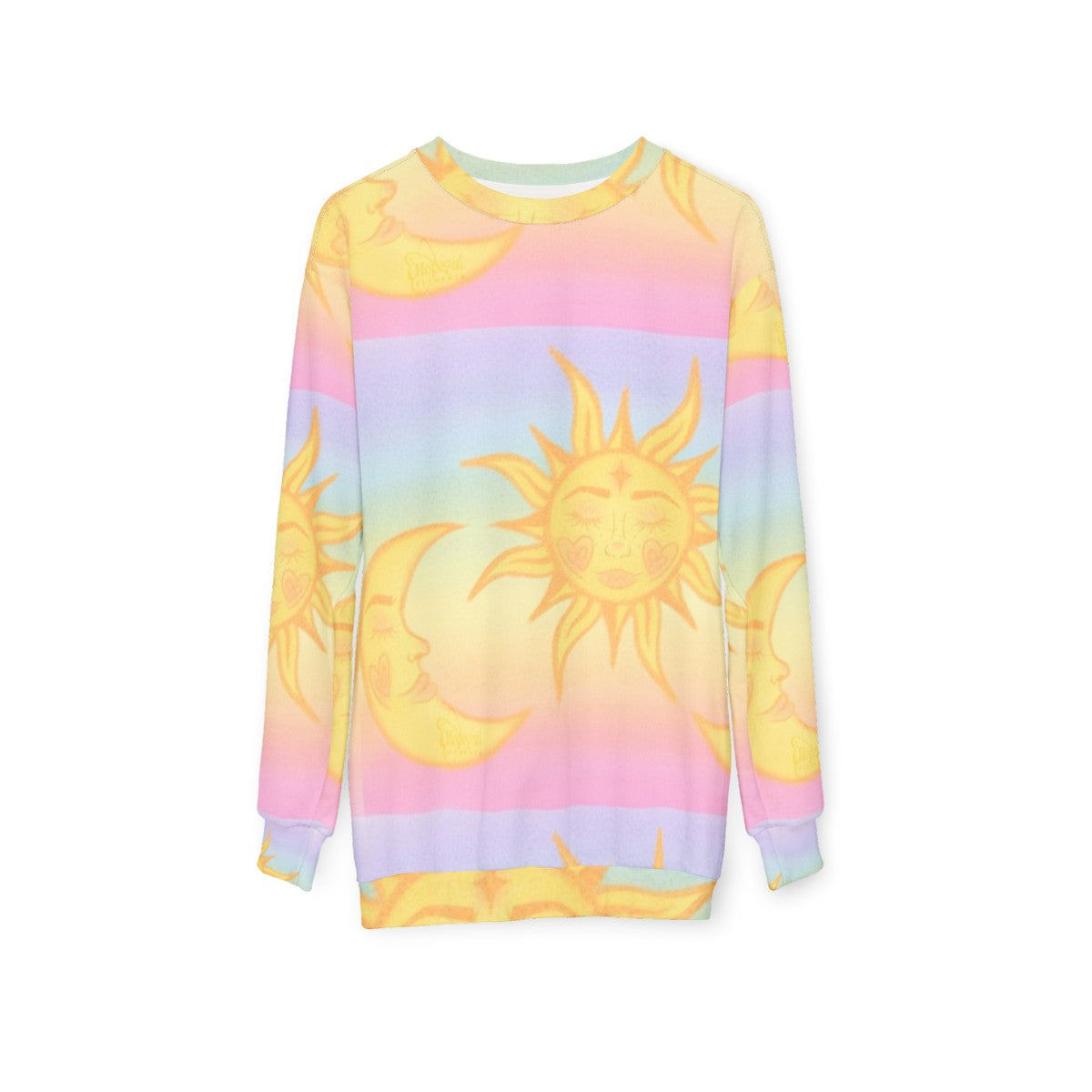 Bohemian Celestial Hippie Sun and Moons Sweatshirt - hanging