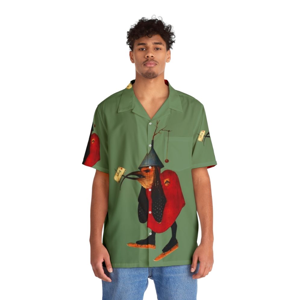 Bosch bird with letter printed on a hawaiian style shirt - People Front