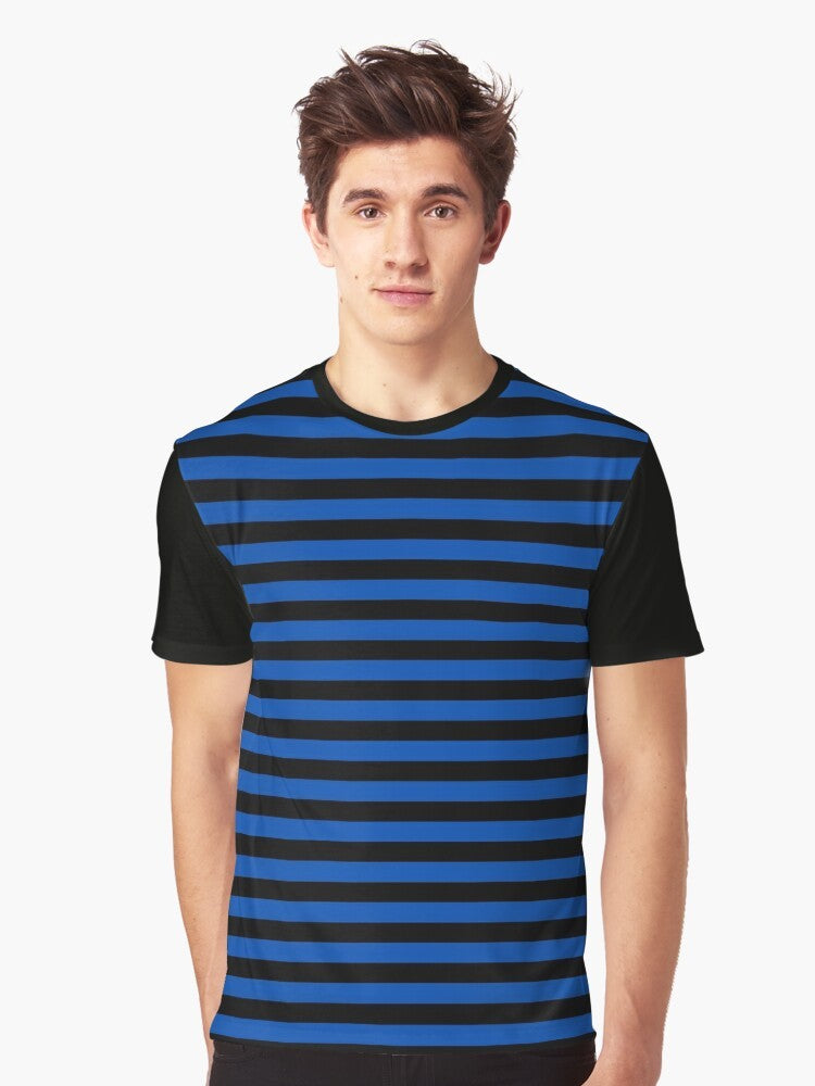 Cobalt blue and black horizontal stripes graphic t-shirt - Men