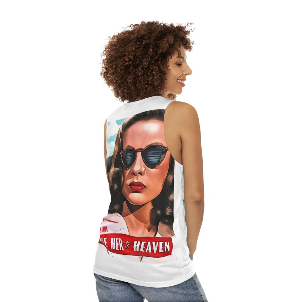 Unisex tank top featuring the vintage movie poster of "Leave Her to Heaven" starring Gene Tierney - women back