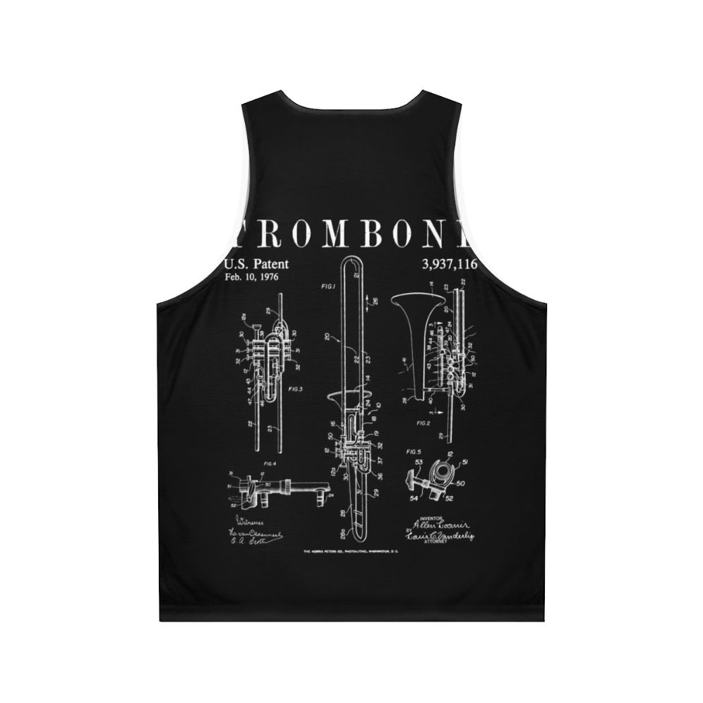 Vintage trombone patent drawing print unisex tank top - Back