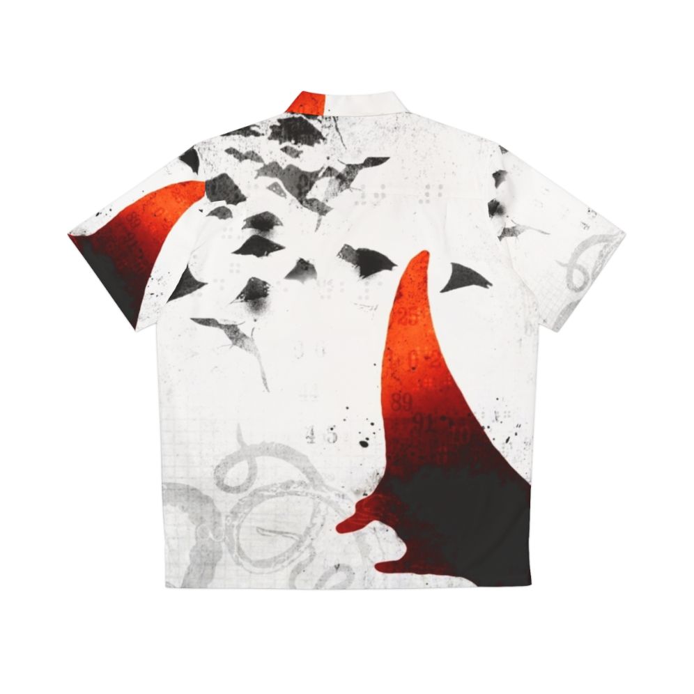 Red Hawaiian shirt featuring a manta ray and ocean life design - Back