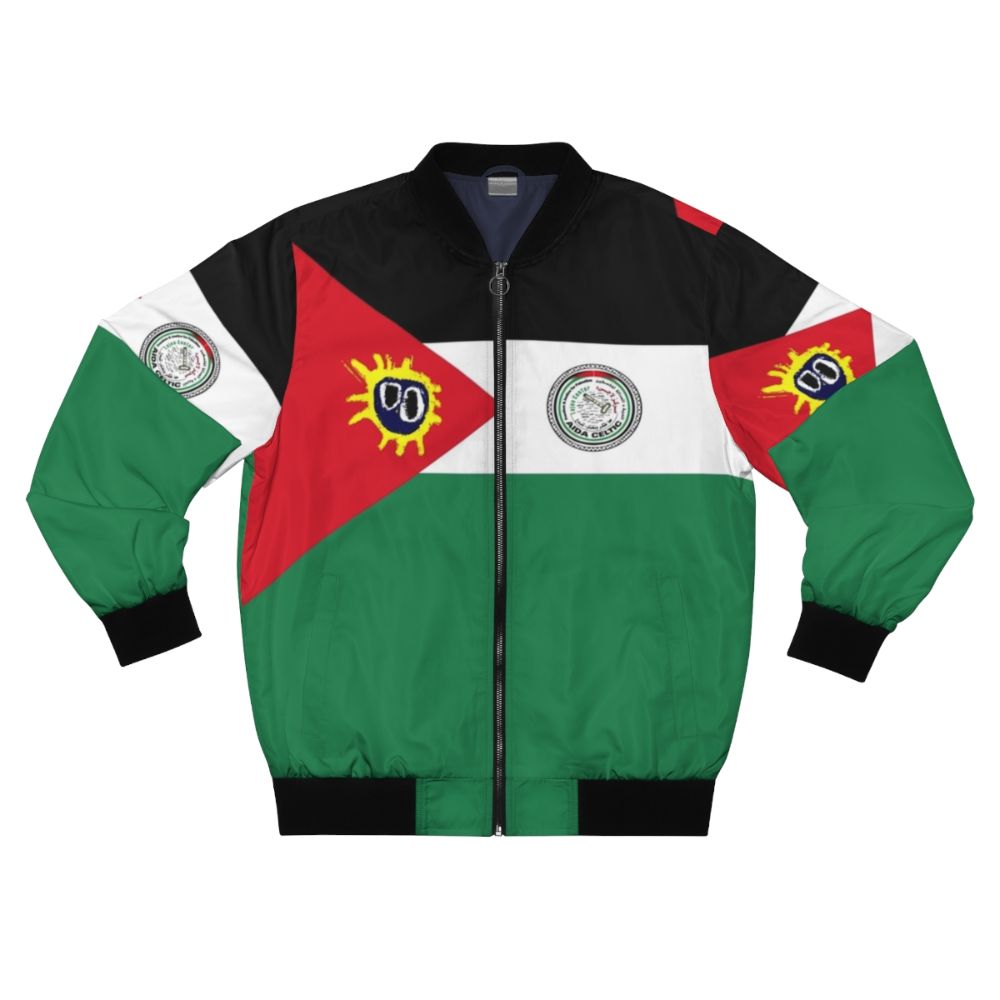 Aida Celtic Primal Scream Bomber Jacket with Football and Palestine Inspired Design