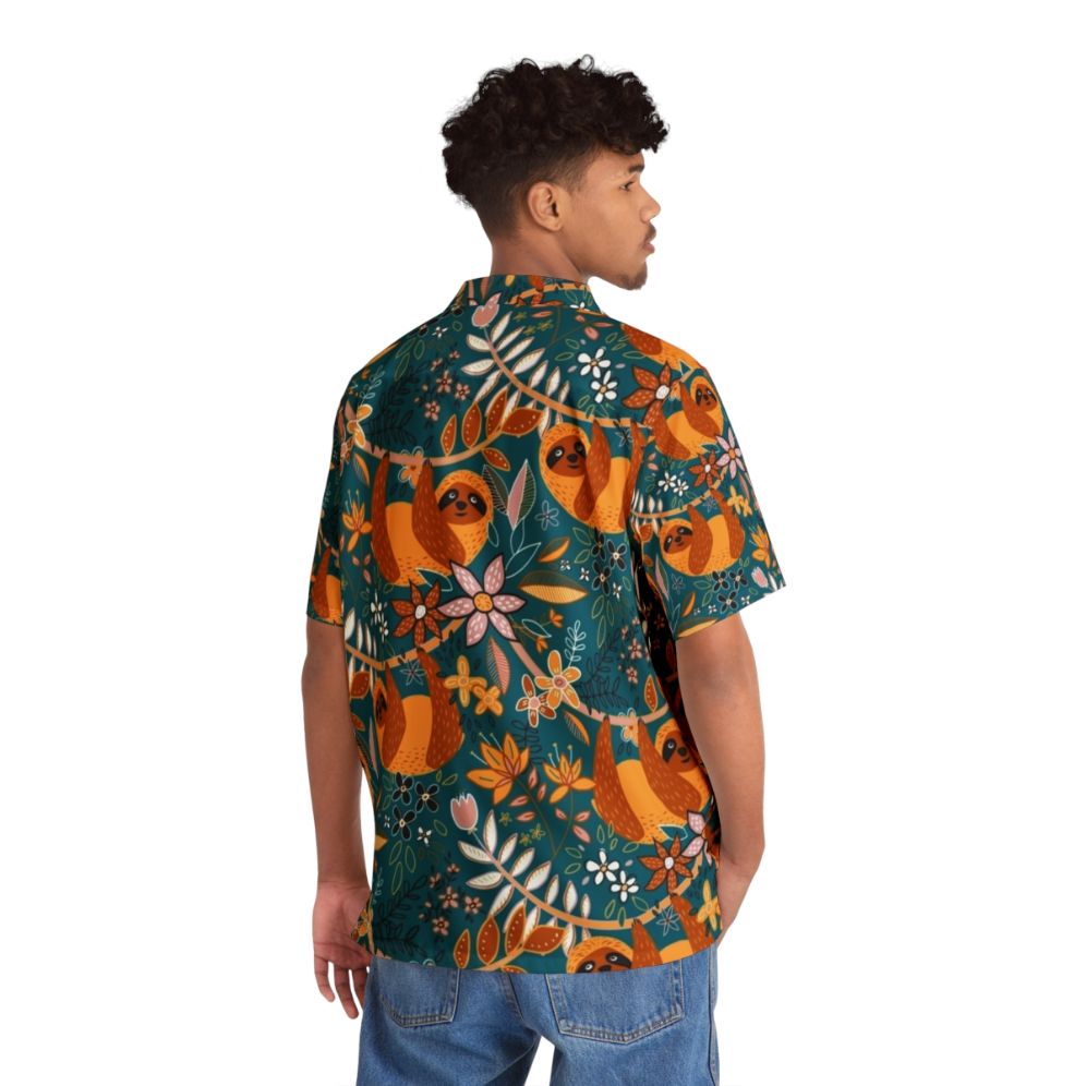 Boho sloth floral pattern Hawaiian shirt - People Back