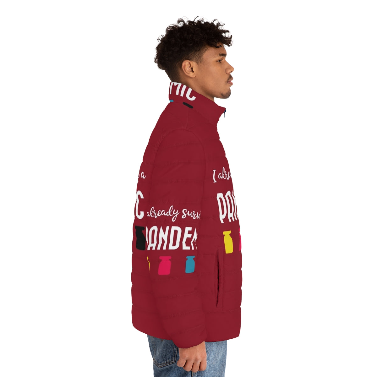 Pandemic Survivor Puffer Jacket with Funny Pandemic-Themed Graphics - men side right