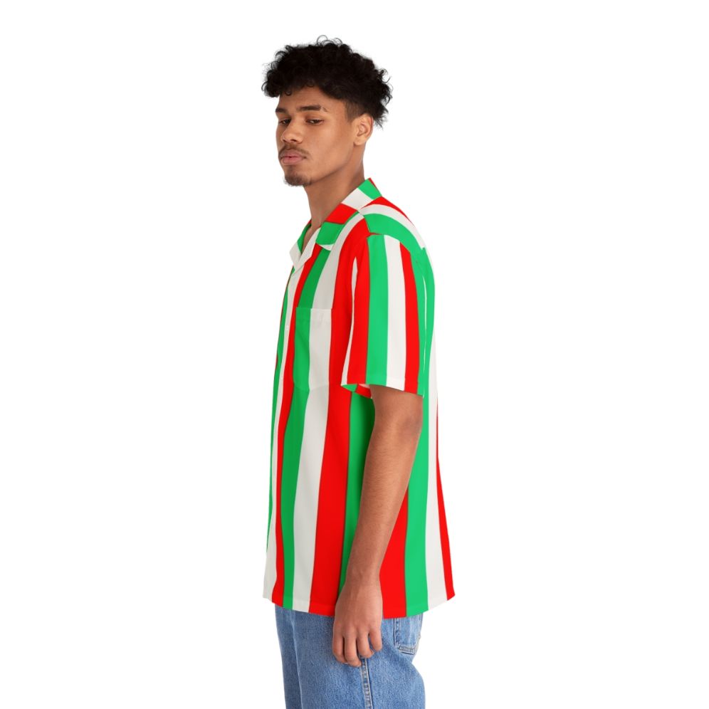 Red, green and white striped Hawaiian shirt - People Left