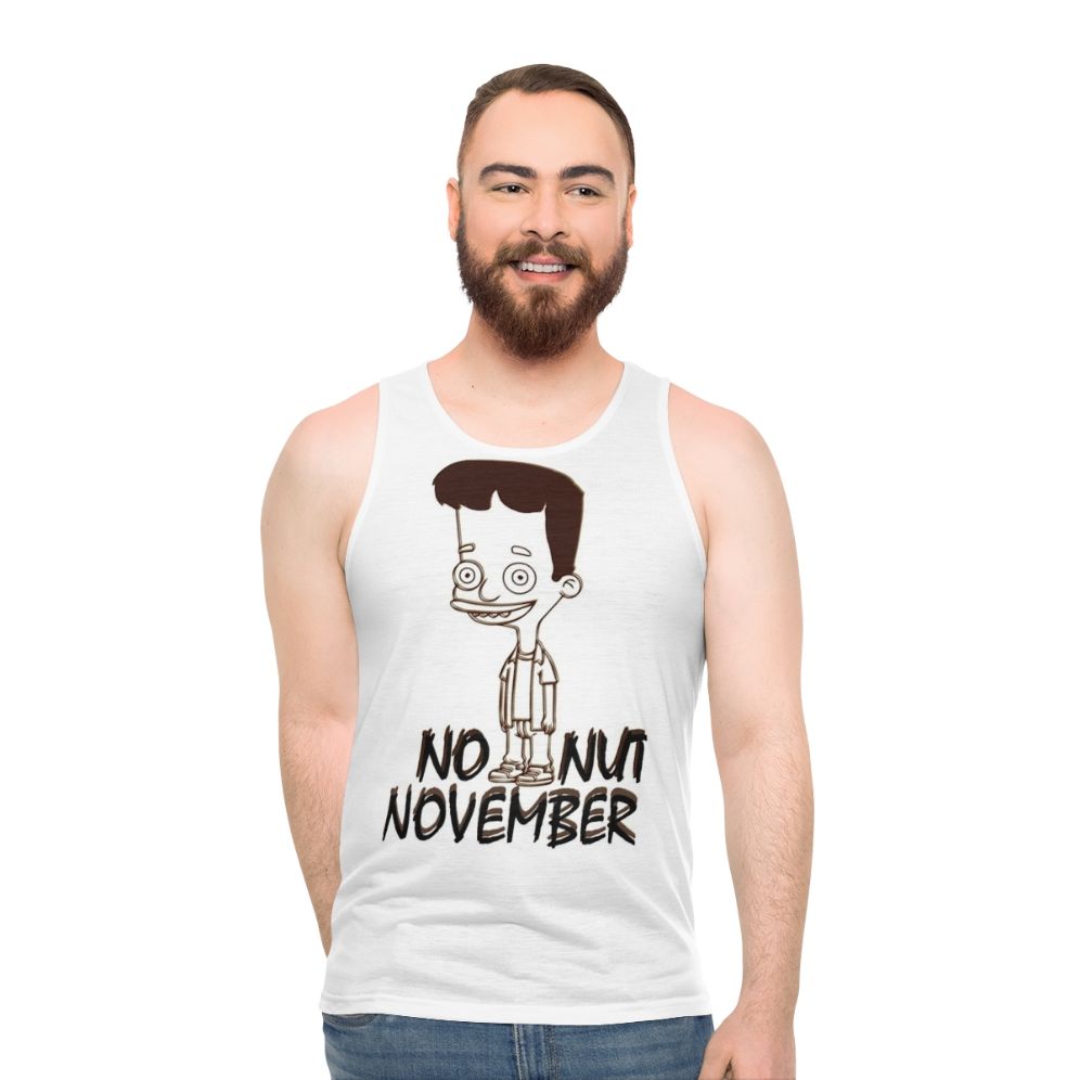 Unisex no nut november tank top with big mouth hormone monster design - men