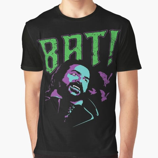 Graphic t-shirt featuring a bat design inspired by the TV show "What We Do in the Shadows"