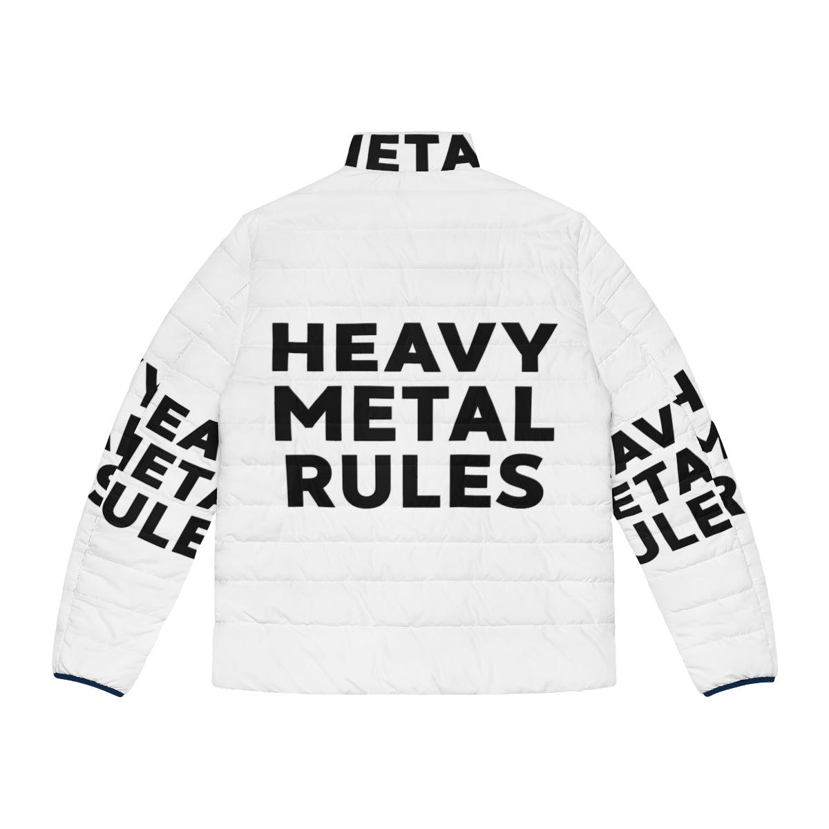 Heavy Metal Rules Raglan Baseball Puffer Jacket featuring a bold graphic design for metalheads - Back