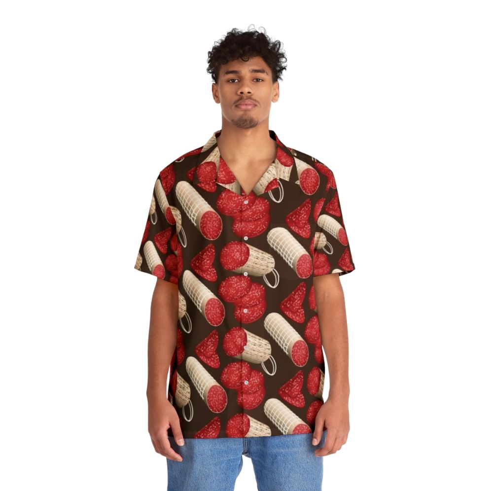 Salami Hawaiian shirt with a delicious meat pattern design - People Front