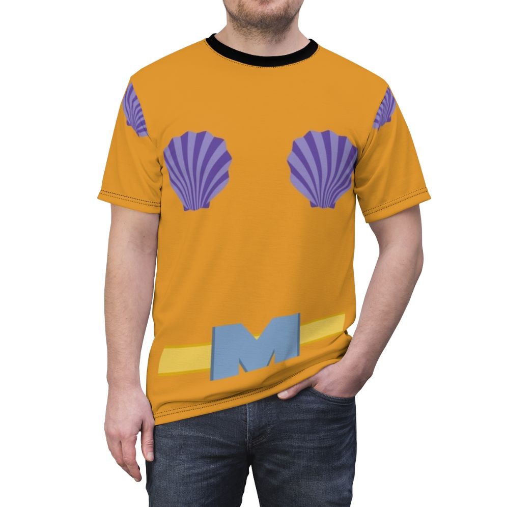 Mermaid Man inspired cartoon t-shirt design featuring the iconic Nickelodeon character from Spongebob Squarepants - men front