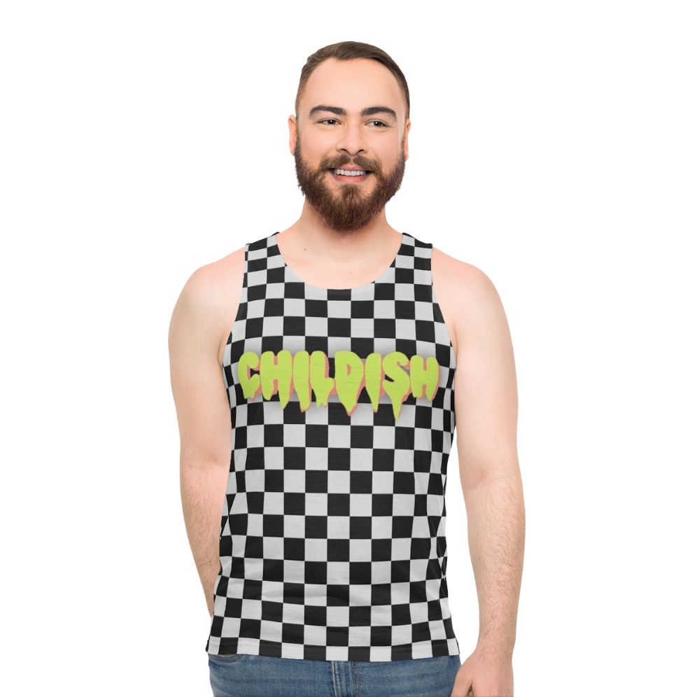 Unisex tank top with Tgfbro Childish B&W graphic design - men