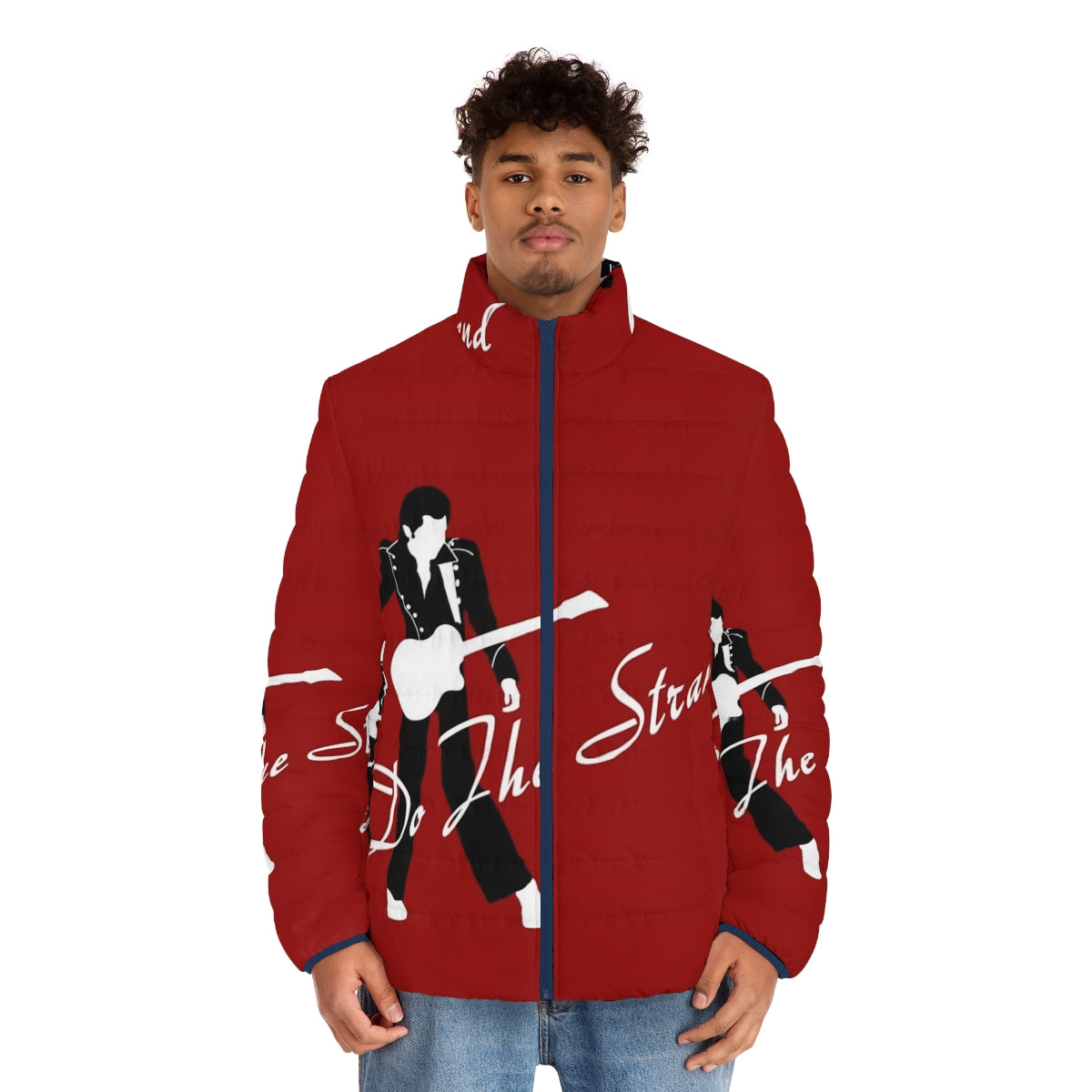 Roxy Ferry Glam Pop Music Puffer Jacket, featuring a stylish and warm design inspired by 70s rock and pop culture. - men front