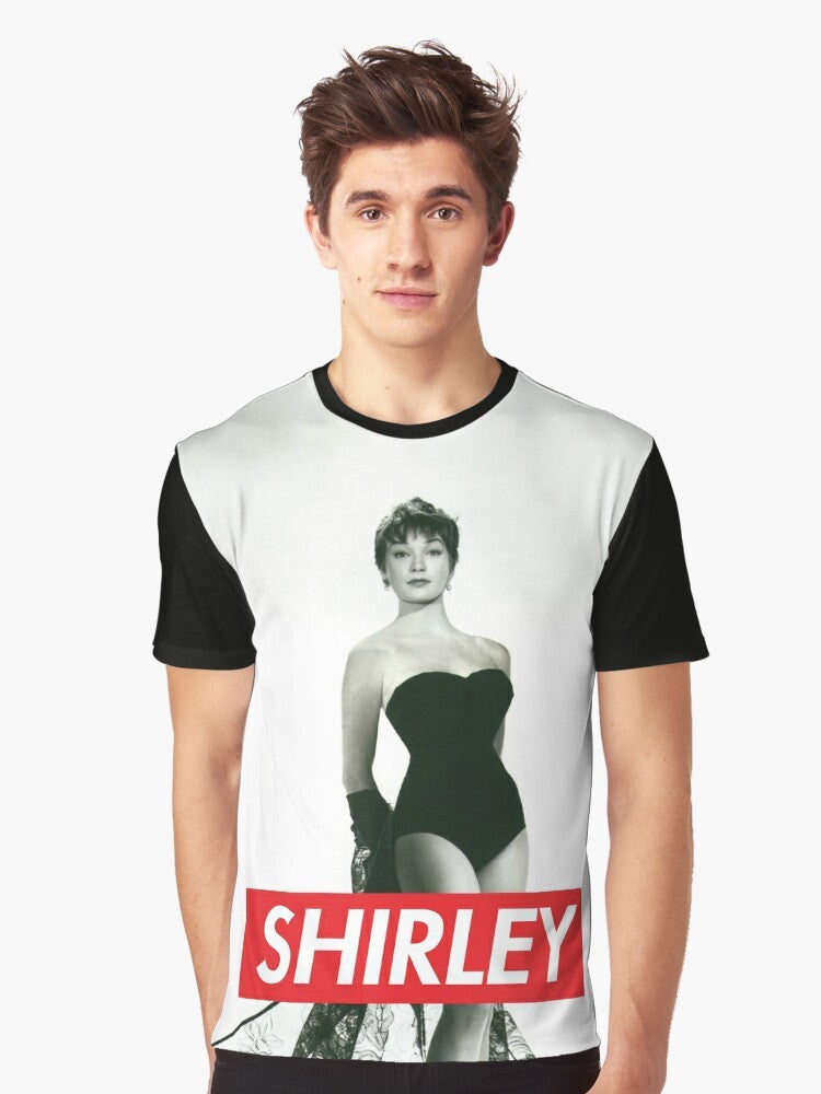 Shirley Maclaine graphic t-shirt featuring the legendary actress in her iconic look with a famous quote about change. - Men