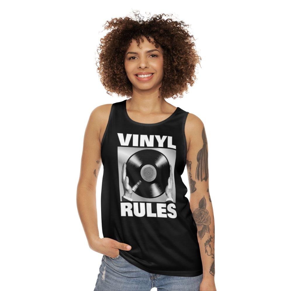 Retro vinyl rules unisex tank top - women