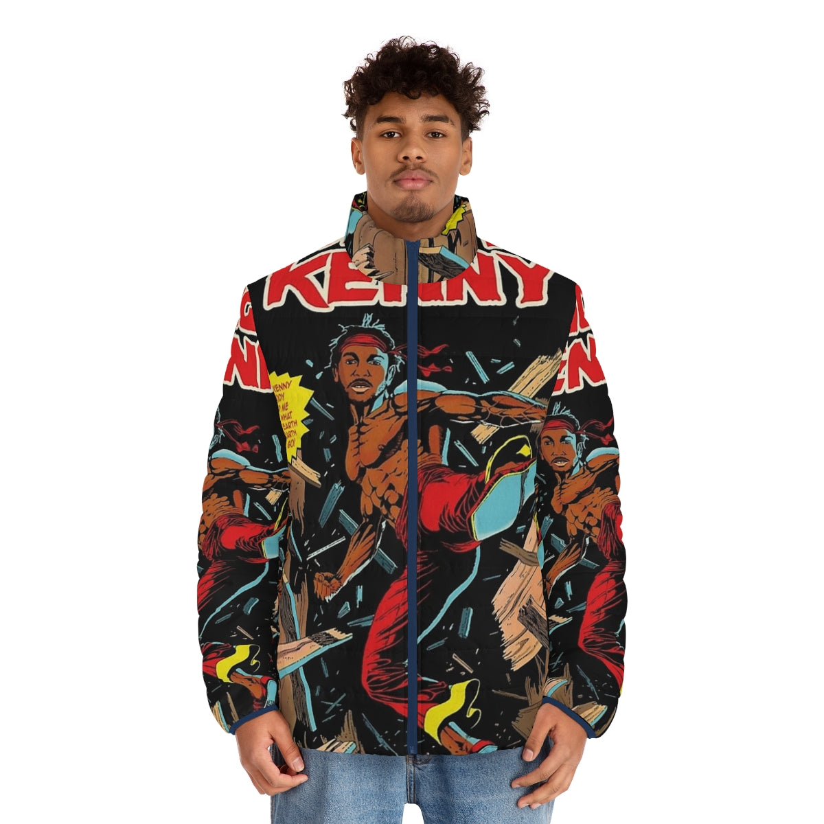 Kendrick Lamar "Kung Fu Kenny" puffer jacket with album artwork graphics - men front