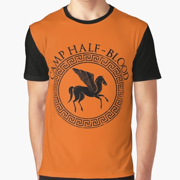 Camp Half-Blood graphic t-shirt featuring a design inspired by the Percy Jackson book series and Greek mythology