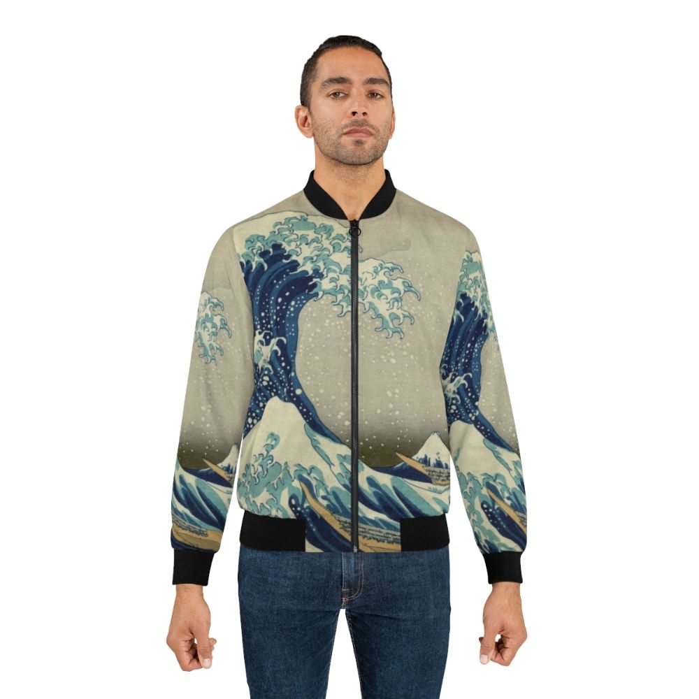 Stylish Japanese-inspired bomber jacket with the famous "Great Wave off Kanagawa" design. - Lifestyle