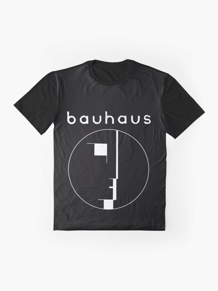 Bauhaus post punk retro graphic t-shirt featuring the iconic Bauhaus band logo and visual elements - Flat lay