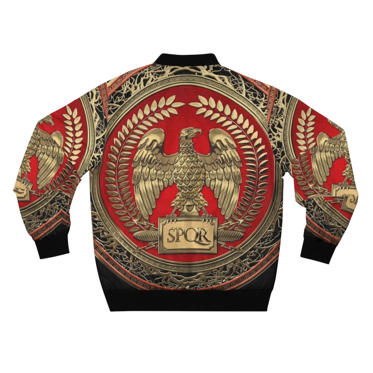 Gold Roman Imperial Eagle Embroidered on a Black Leather Bomber Jacket - Back