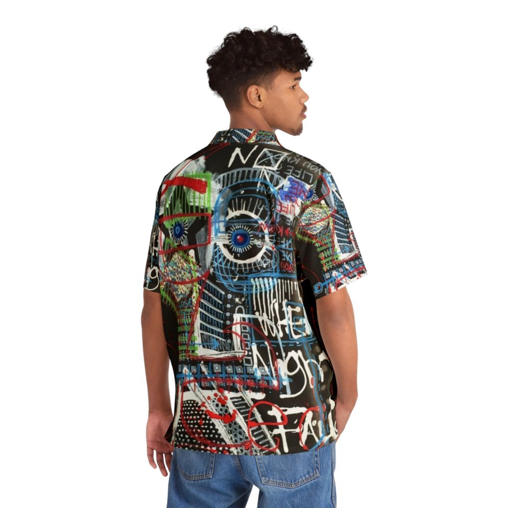 Contemplative Hawaiian Shirt with Abstract Art and Neo-Expressionist Poetry - People Back