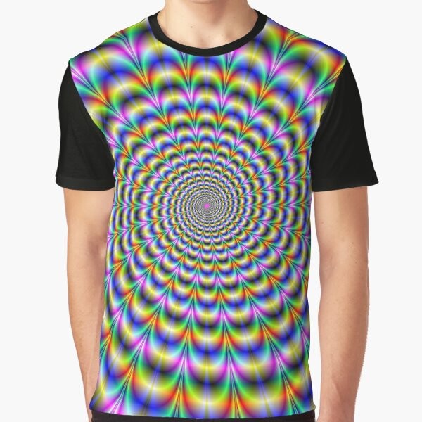 Vibrant psychedelic swirl graphic t-shirt