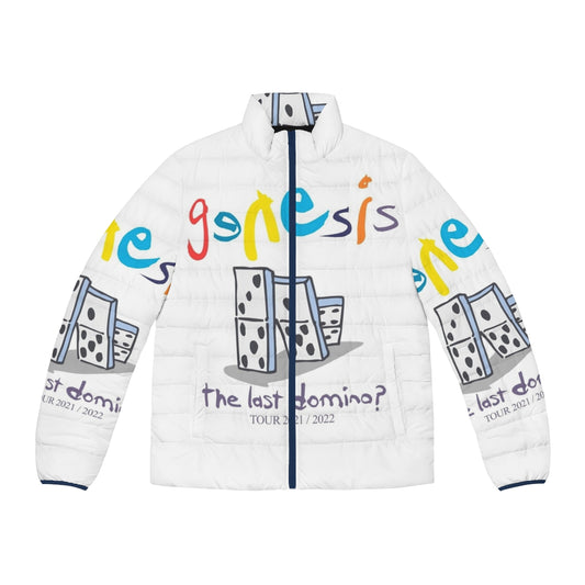 The Last Domino Genesis 2022 Puffer Jacket featuring the iconic progressive rock band's logo and members