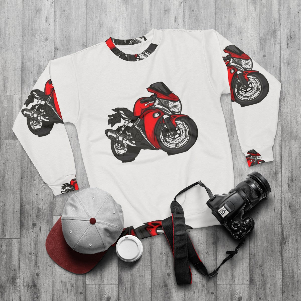 Red Cool Motorcycle Sweatshirt - flat lay