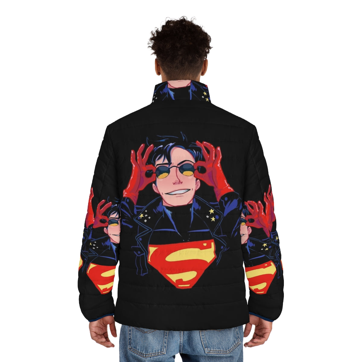 Superboy 90's Hero Puffer Jacket featuring DC Comics Inspired Superhero Design - men back