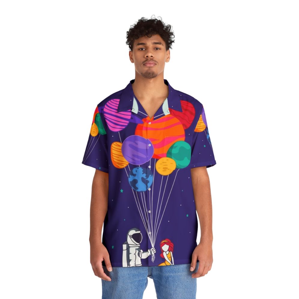 hawaiian shirt for couples featuring space galaxy print - People Front