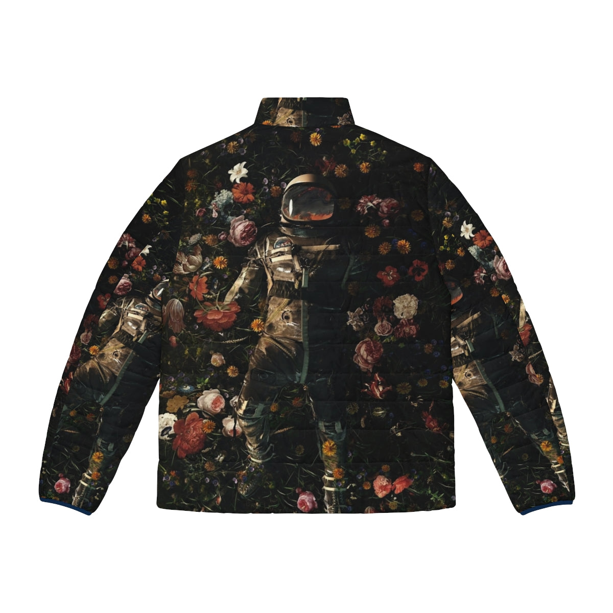 Puffer jacket with cosmic garden and surreal floral design - Back