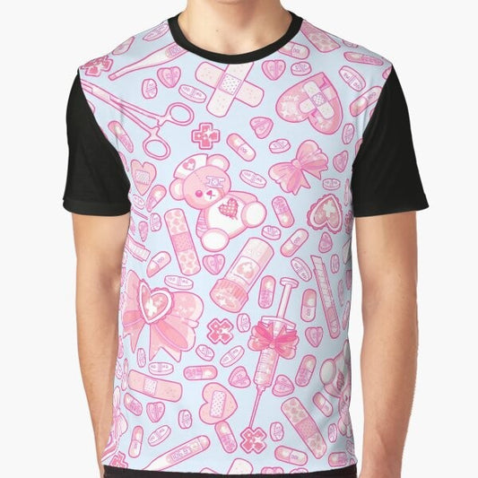 Sickly Sweet Pastel Goth Graphic T-Shirt featuring a creepy cute, horror-inspired design