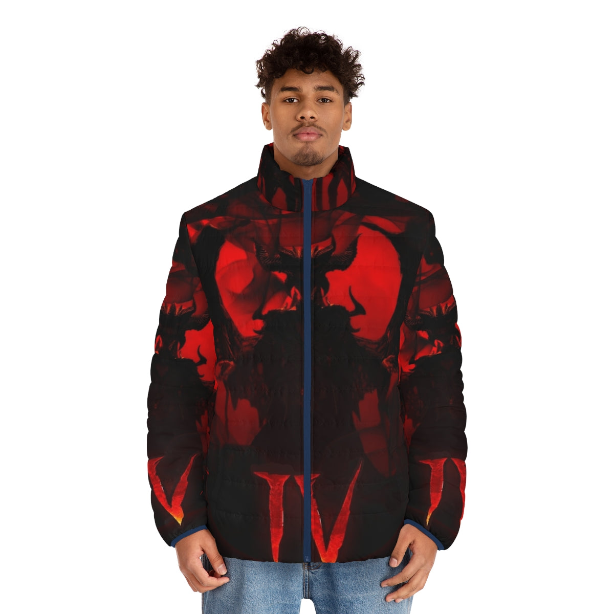 Diablo 4 Lilith Puffer Jacket featuring the Lord of Hatred design - men front