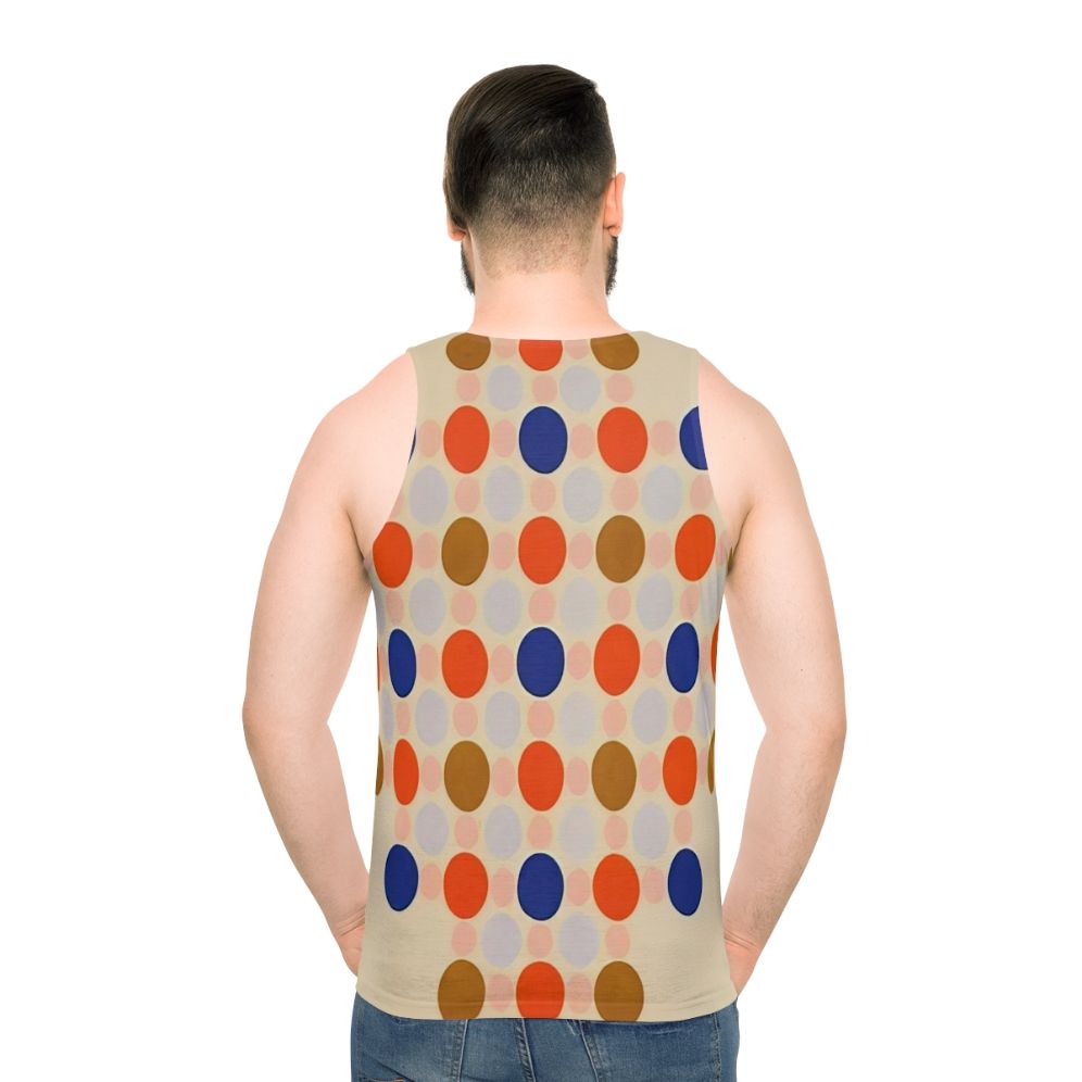 Unisex tank top with Thomas Downing inspired abstract color field painting - men back